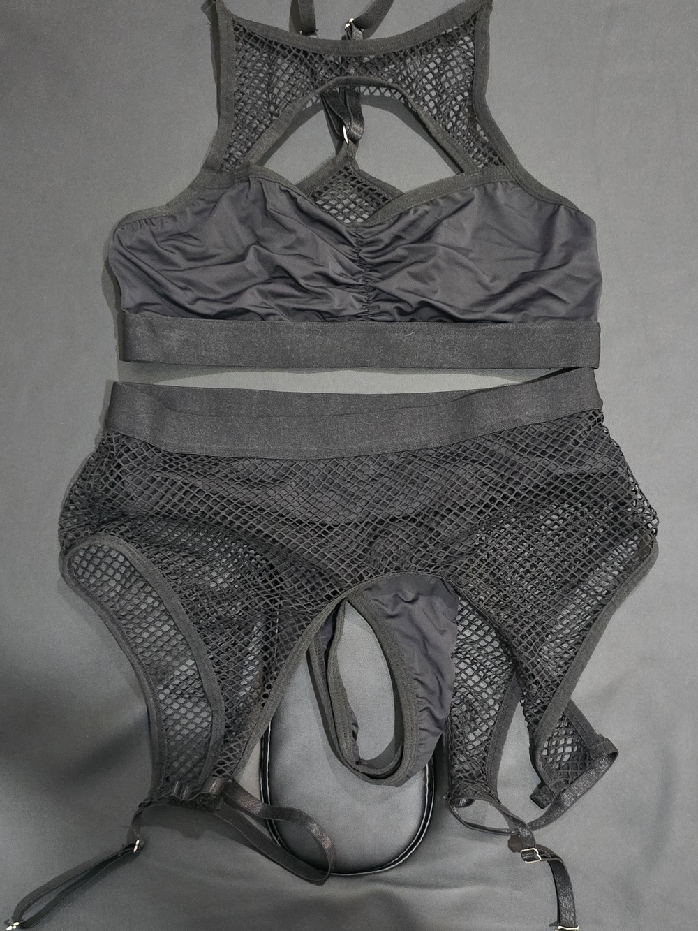 Black Mesh Bralette & Garter Brief Set Rave Wear Rave Festival Outfit
